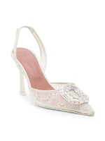 Camelia 90MM Crystal-Embellished Lace Slingback Pumps