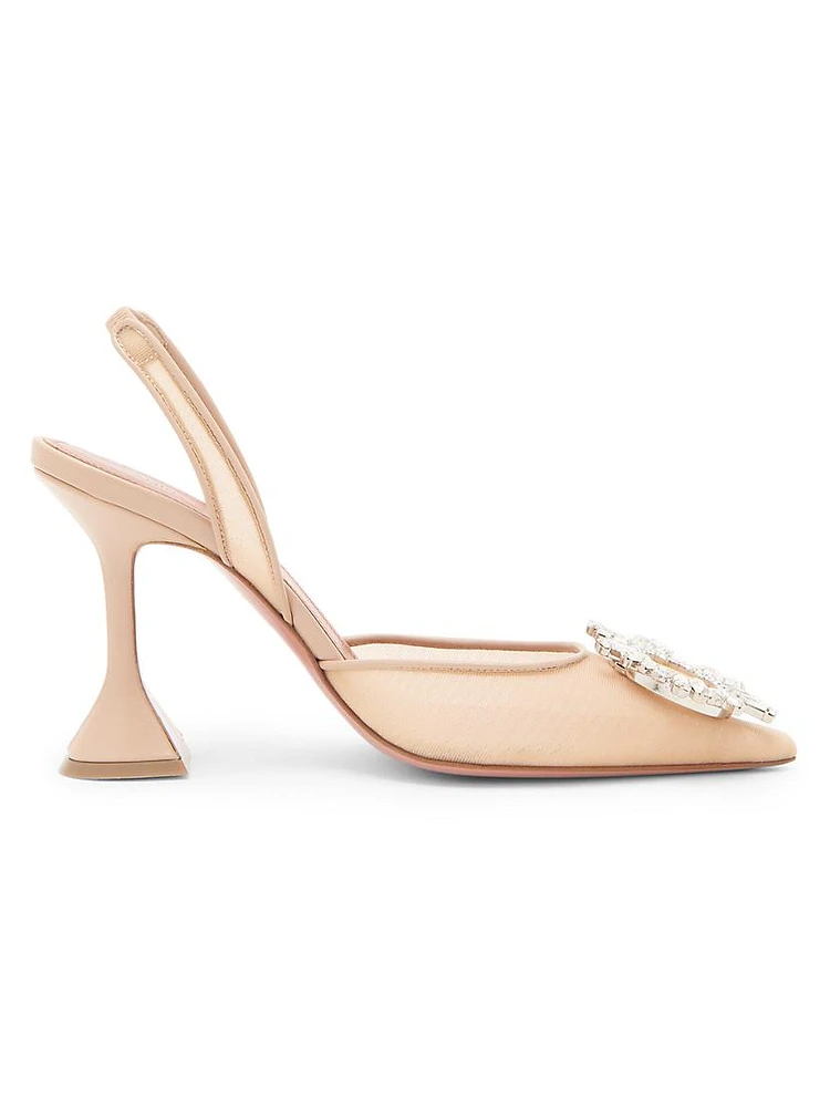 Begum 90MM Crystal-Embellished Mesh Slingback Pumps