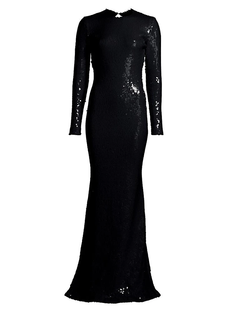 Sequin Open-Back Trumpet Gown