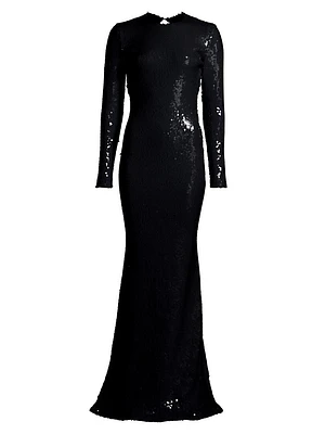 Sequin Open-Back Trumpet Gown