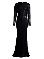 Sequin Open-Back Trumpet Gown
