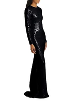 Sequin Open-Back Trumpet Gown