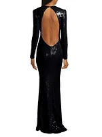 Sequin Open-Back Trumpet Gown