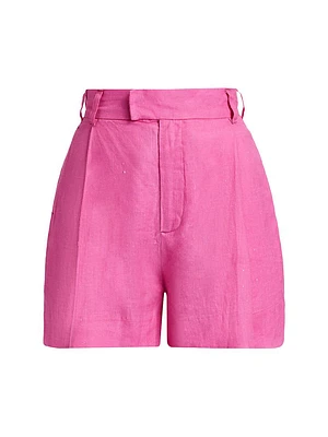 Pleated High-Rise Linen Shorts