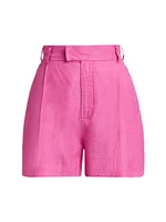 Pleated High-Rise Linen Shorts