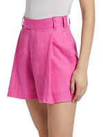 Pleated High-Rise Linen Shorts