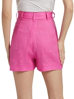 Pleated High-Rise Linen Shorts
