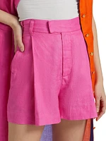 Pleated High-Rise Linen Shorts
