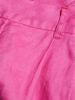Pleated High-Rise Linen Shorts