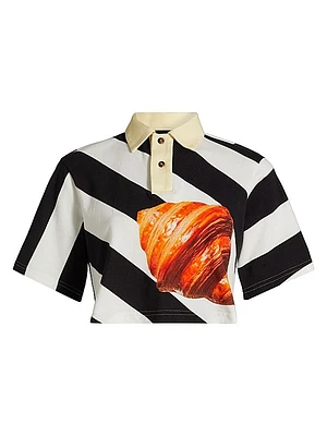 Croissant Striped Crop Rugby Polo Shirt