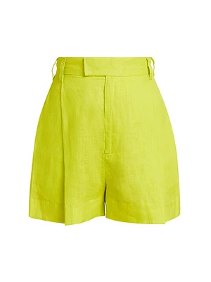Pleated High-Rise Linen Shorts