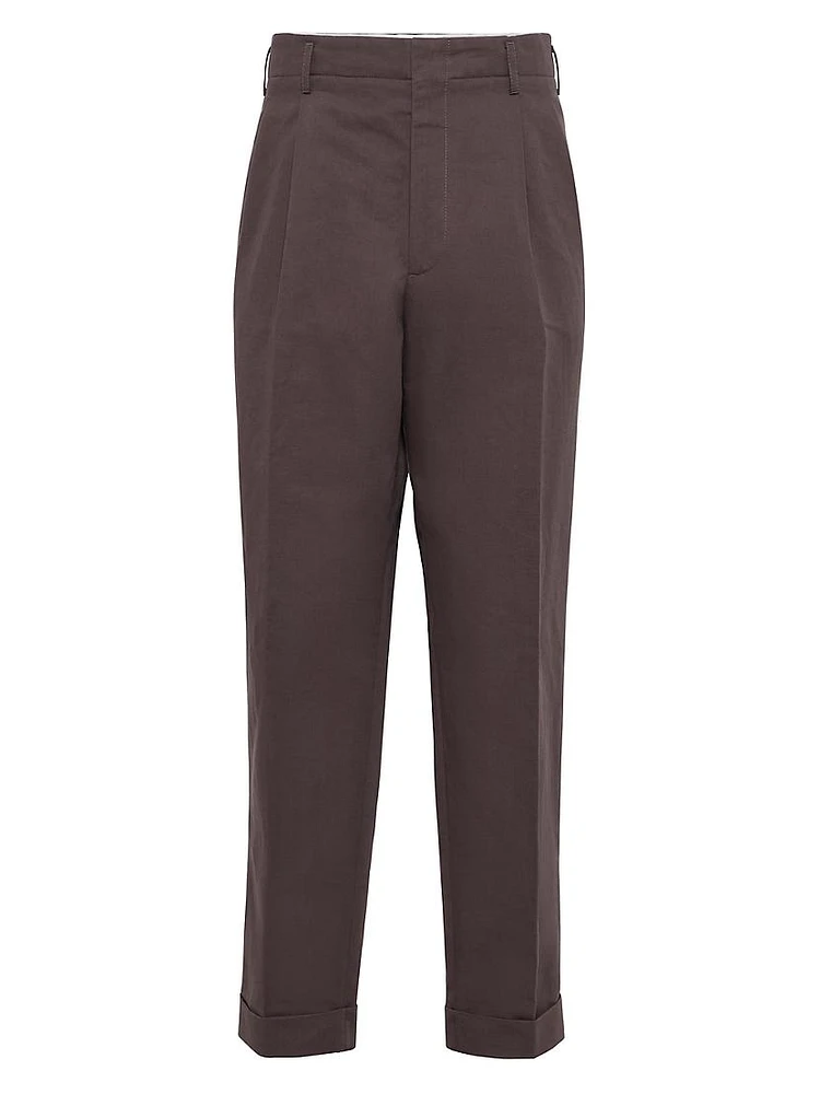Gabardine Tailor Fit Trousers with Double Pleats
