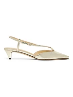 Fold Logo Metallic Leather Kitten-Heel Pumps