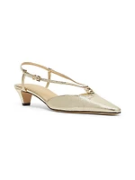 Fold Logo Metallic Leather Kitten-Heel Pumps