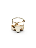 Fold Logo Metallic Leather Kitten-Heel Pumps