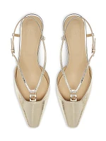 Fold Logo Metallic Leather Kitten-Heel Pumps