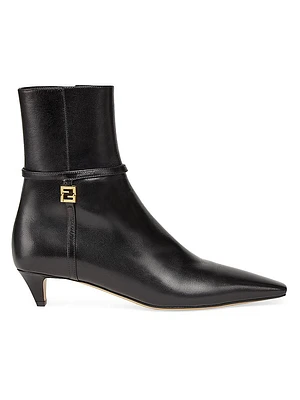 Fold Leather Kitten-Heel Booties