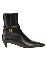 Fold Leather Kitten-Heel Booties