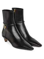 Fold Leather Kitten-Heel Booties