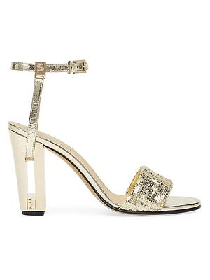 Delfina 95MM Sequined Metallic Leather Sandals