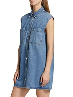 The Sleeveless Front-Snap Denim Mini Shirtdress