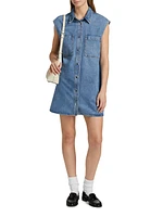 The Sleeveless Front-Snap Denim Mini Shirtdress