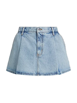 The Pleated Cotton Denim Miniskirt