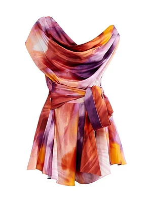 Edah Draped Printed Off-The-Shoulder Romper