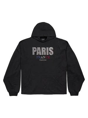 Paris Strass Cropped Hoodie Oversized