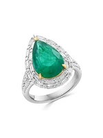 Two-Tone 14K Gold, Emerald & 0.94 TCW Diamond Ring