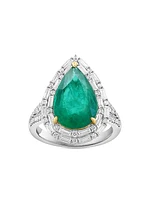 Two-Tone 14K Gold, Emerald & 0.94 TCW Diamond Ring