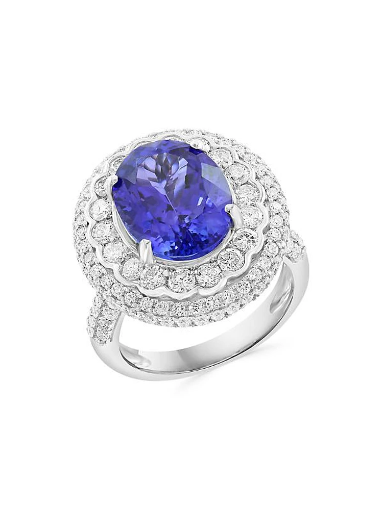 14K White Gold, Tanzanite & 1.88 TCW Diamond Halo Ring