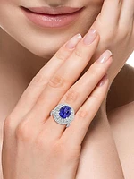 14K White Gold, Tanzanite & 1.88 TCW Diamond Halo Ring