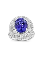 14K White Gold, Tanzanite & 1.88 TCW Diamond Halo Ring