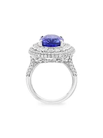 14K White Gold, Tanzanite & 1.88 TCW Diamond Halo Ring