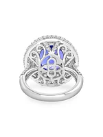 14K White Gold, Tanzanite & 1.88 TCW Diamond Halo Ring