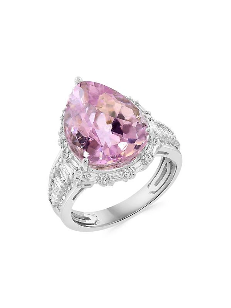 18K White Gold, Kunzite & 0.70 TCW Diamond Ring