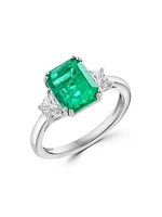 18K White Gold, Emerald & 0.45 TCW Diamond Ring