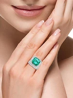 14K White Gold, Emerald & 0.99 TCW Diamond Halo Ring