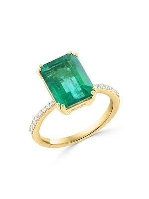 18K Yellow Gold, Emerald & 0.16 TCW Diamond Ring