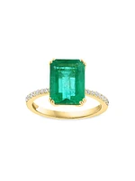 18K Yellow Gold, Emerald & 0.16 TCW Diamond Ring