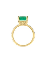 18K Yellow Gold, Emerald & 0.16 TCW Diamond Ring