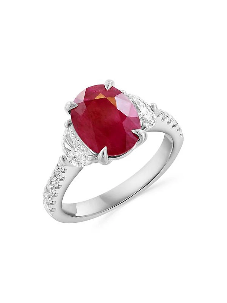 18K White Gold, Ruby & 0.70 TCW Diamond Ring