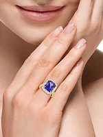 18K Yellow Gold, Tanzanite & 1.37 TCW Diamond Halo Ring