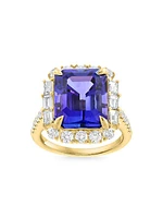 18K Yellow Gold, Tanzanite & 1.37 TCW Diamond Halo Ring