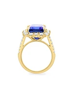 18K Yellow Gold, Tanzanite & 1.37 TCW Diamond Halo Ring