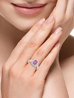 18K White Gold, Pink Sapphire & 0.90 TCW Diamond Halo Ring