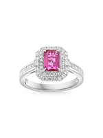 18K White Gold, Pink Sapphire & 0.90 TCW Diamond Halo Ring