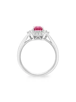 18K White Gold, Pink Sapphire & 0.90 TCW Diamond Halo Ring