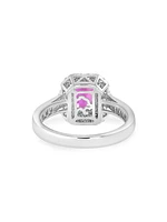 18K White Gold, Pink Sapphire & 0.90 TCW Diamond Halo Ring